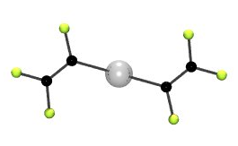 A black and white ball is in the middle of a molecule.