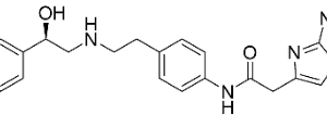 A chemical molecule is shown in black and white.